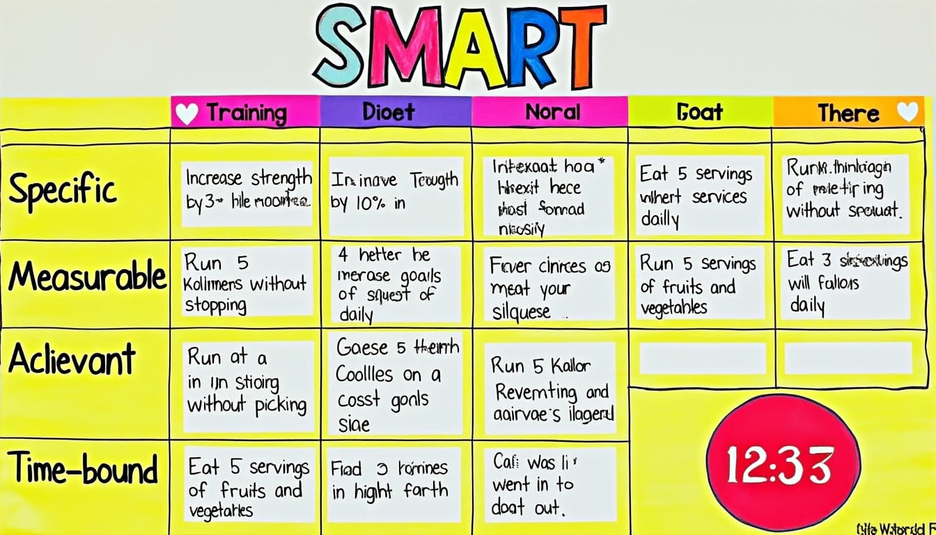 Tableau de planification SMART colore avec objectifs d'entrainement et de nutrition