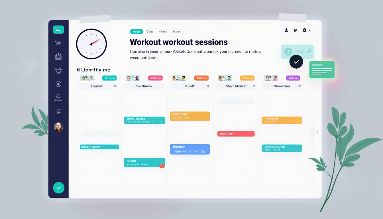 Interface d'application de planification de seances d'entrainement avec calendrier mensuel