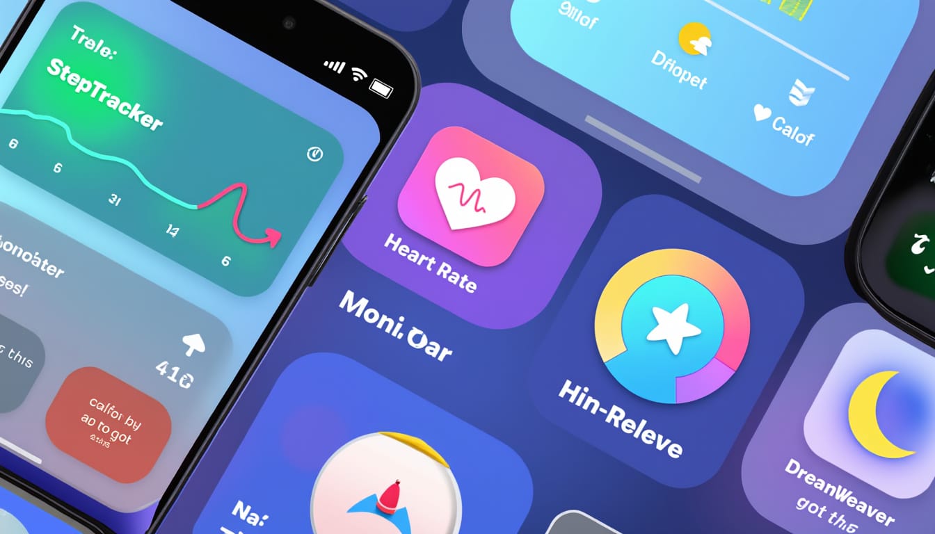 Ecrans de smartphones affichant des applications de suivi sante et activite physique