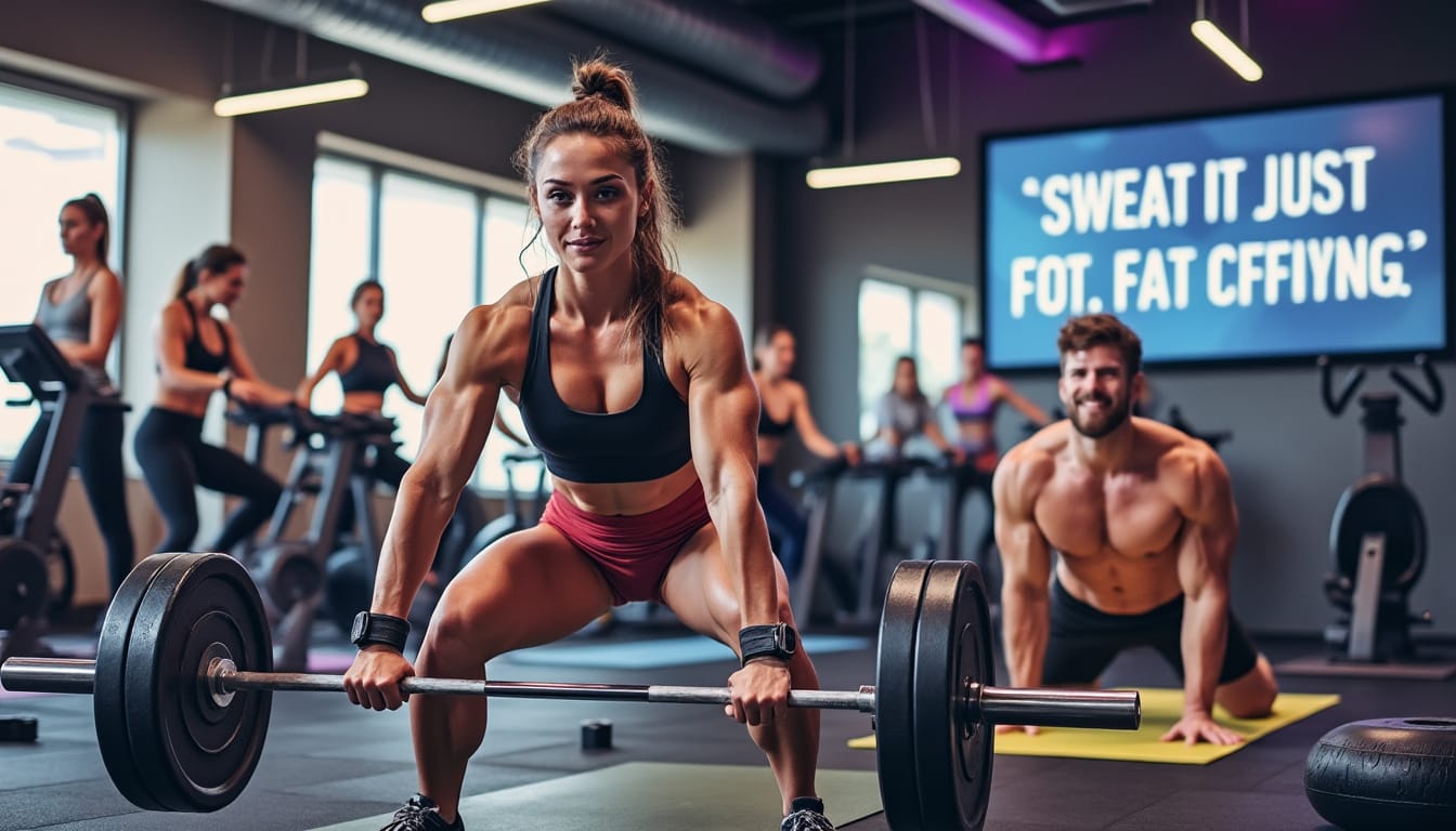 Femme soulevant une barre d'halteres en position de deadlift dans une salle de sport