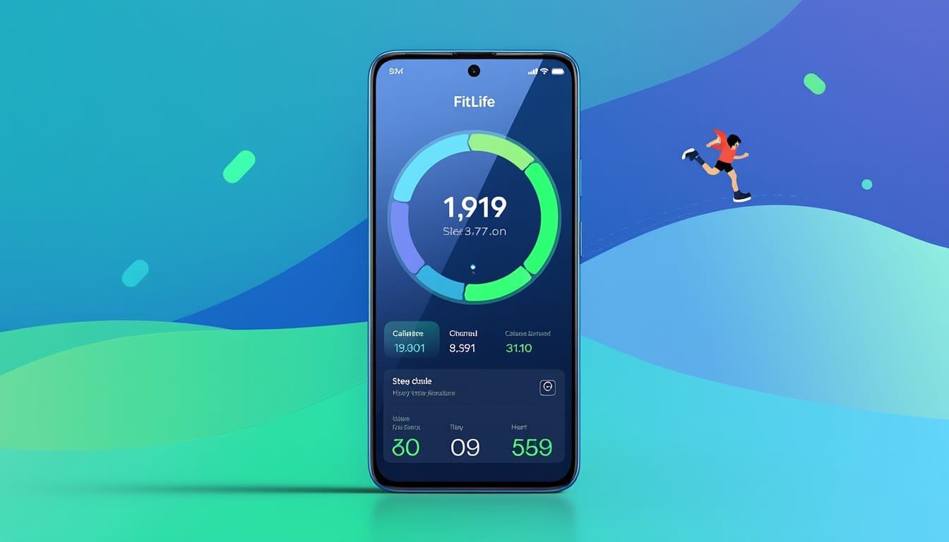 Application fitness sur smartphone affichant compteur de pas et statistiques d'activite
