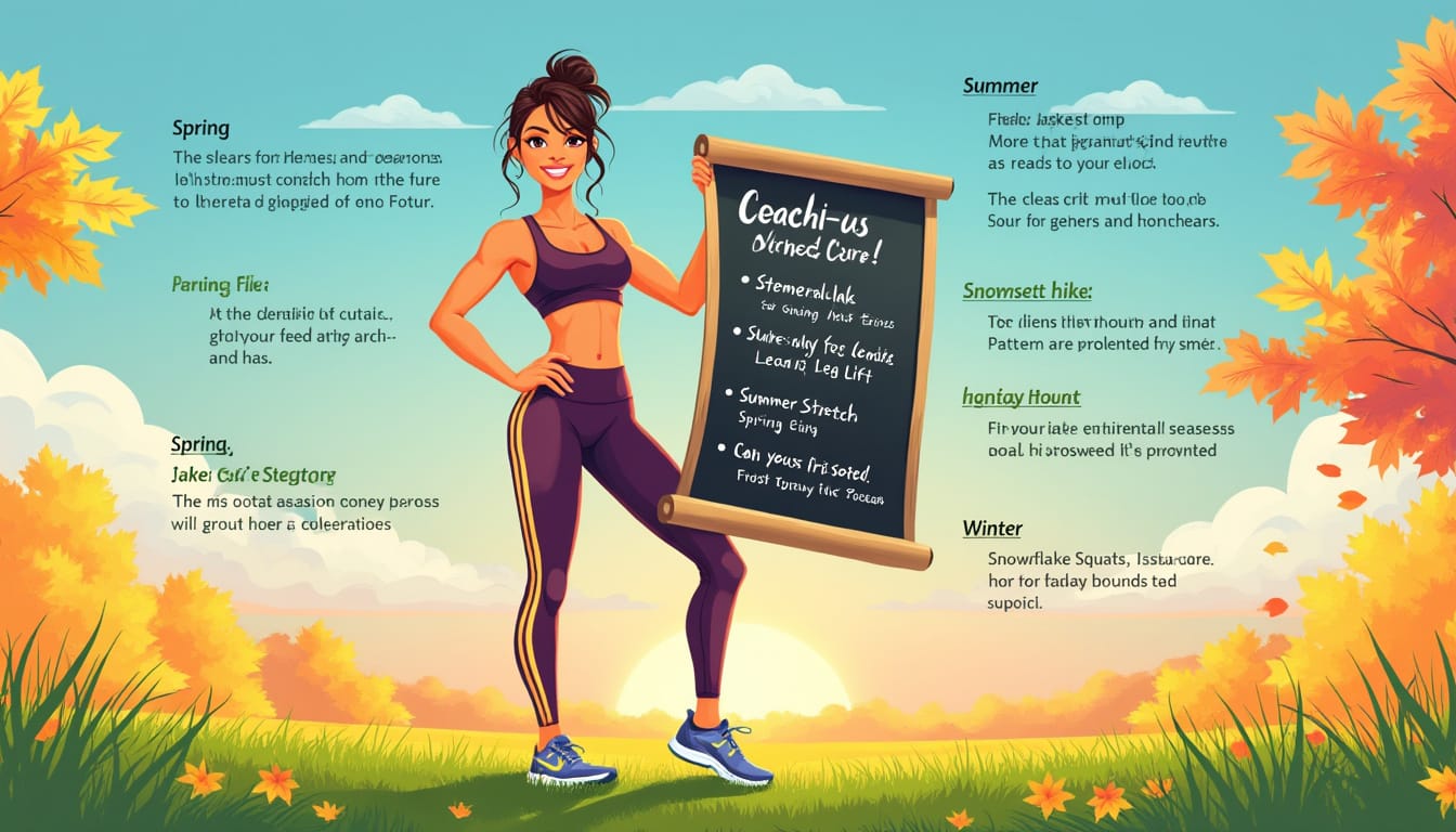 Illustration d'une sportive tenant un tableau d'exercices par saison en automne