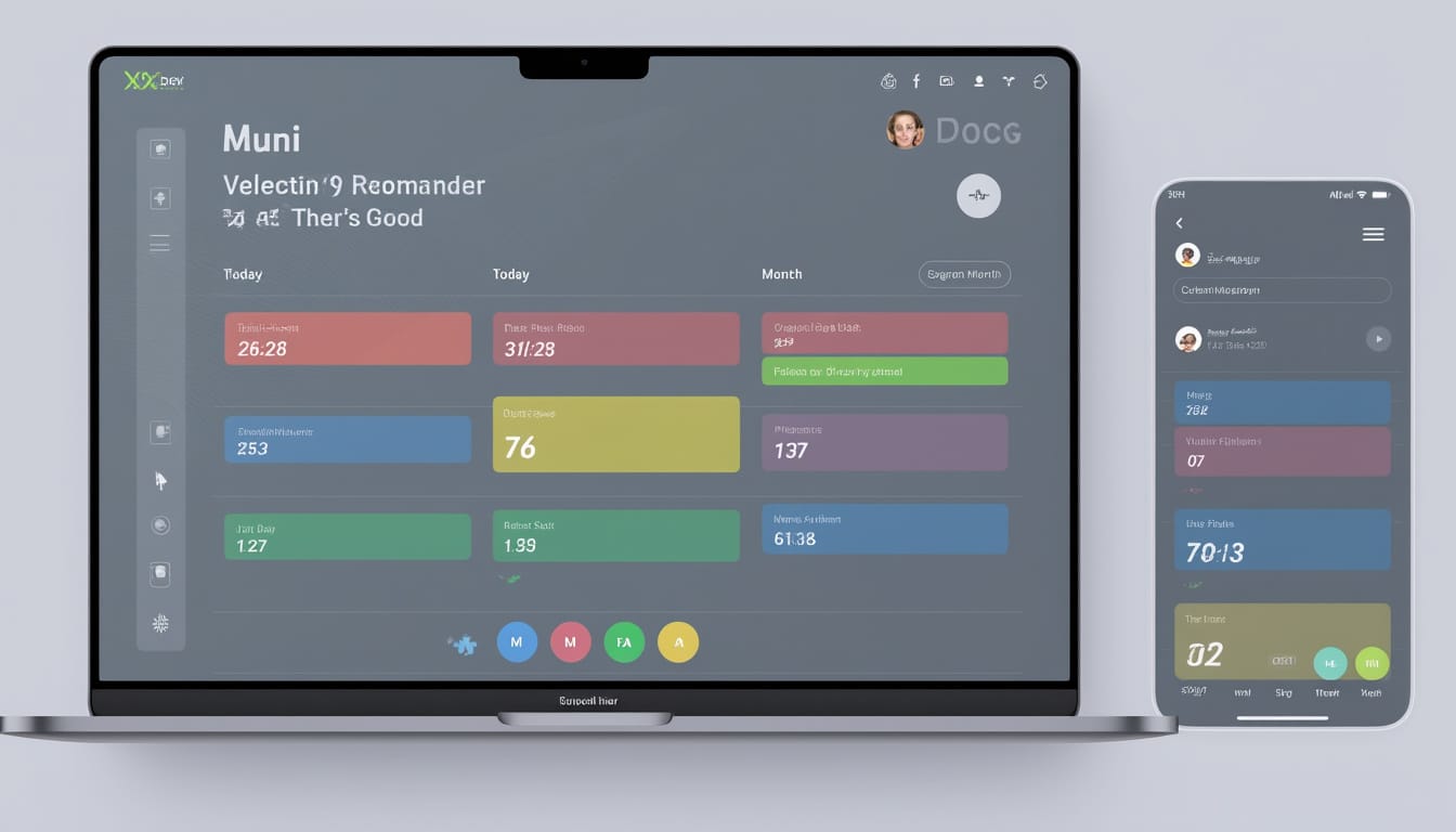 Ecran d'ordinateur et smartphone affichant un tableau de bord de planification