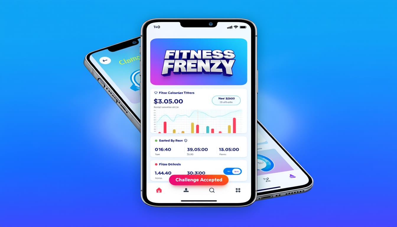 Smartphone affichant une application de suivi fitness avec graphiques et statistiques