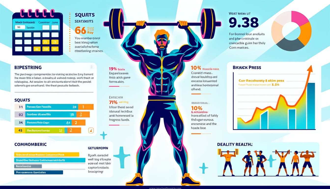 Infographie d'un athlete soulevant une barre avec statistiques et graphiques