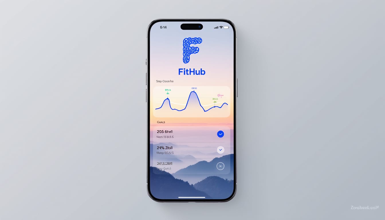 Smartphone affichant une application de suivi fitness avec courbes et objectifs