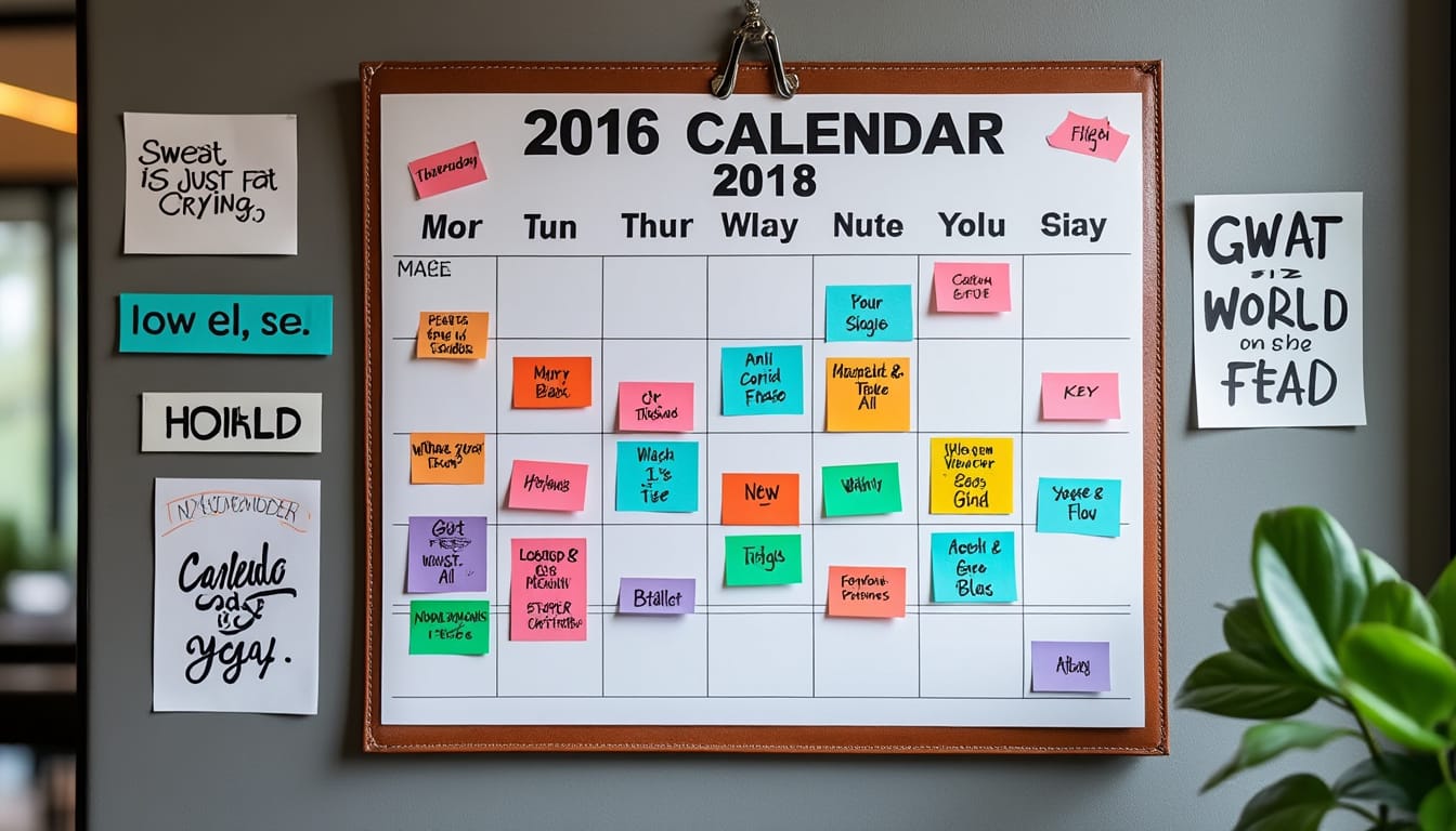 Planning hebdomadaire mural avec post-it colorés pour des cours de sport